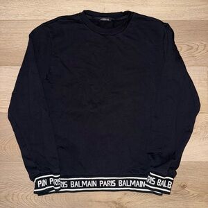 Balmain Paris Tape Logo Black/White Cotton Crewneck Sweater